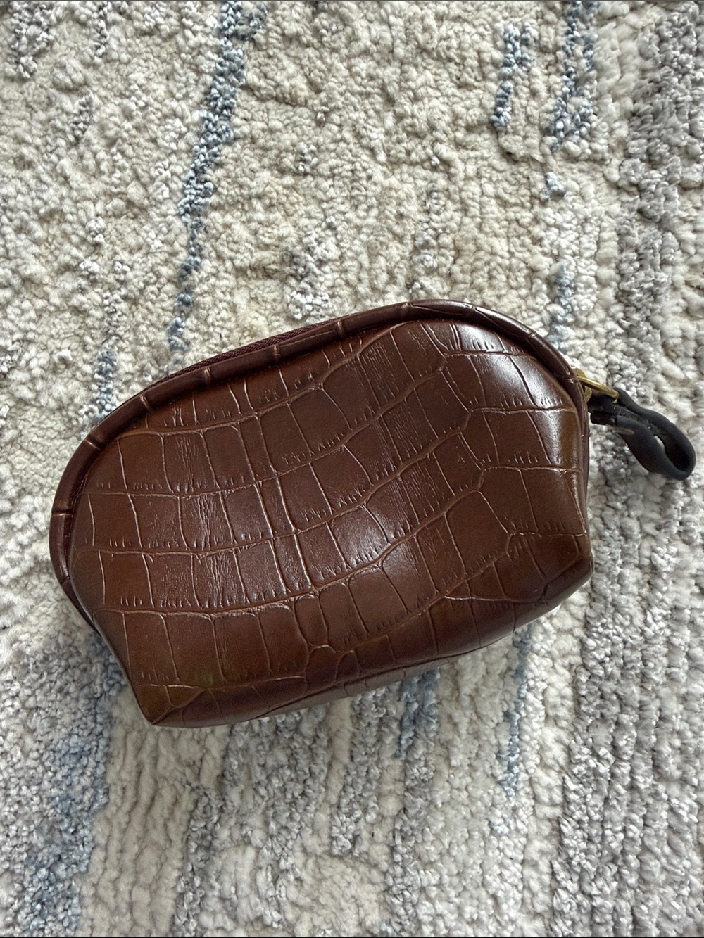 Brown Croc-Embossed Leather Coin Pouch